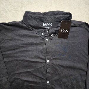 MAN BoohooMan Shirt 5XL Black Button Up Down Cotton Blend Preppy Lightweight